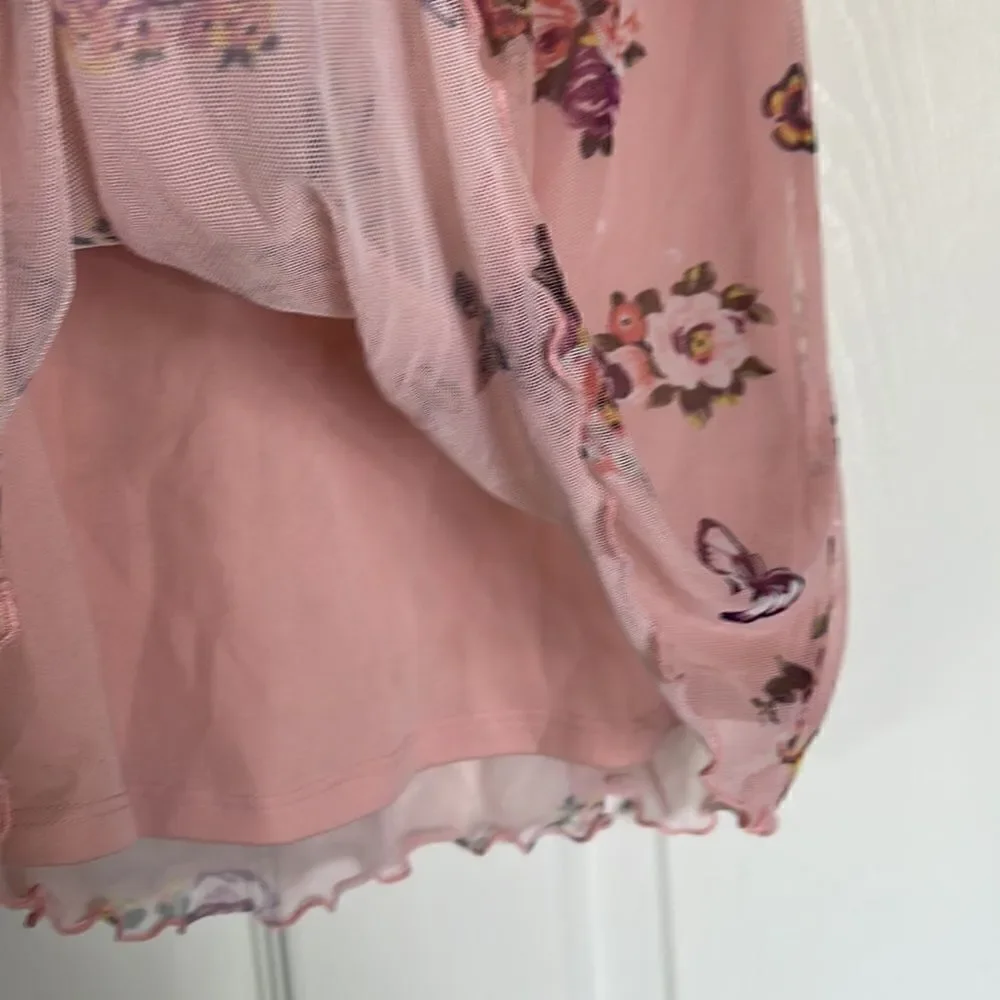 Love fire floral butterfly short sleeve top size L